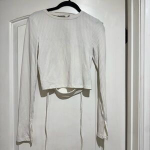 White Ribbed Long Sleeve Top